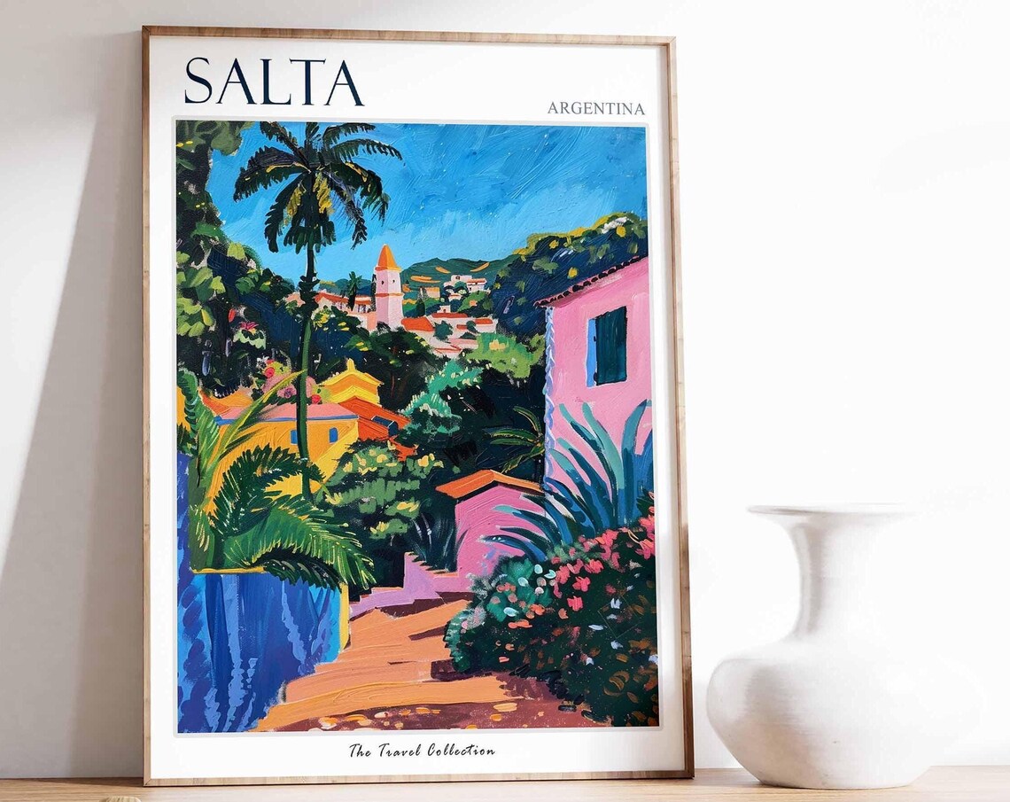 Salta Argentina Colorful Palm Tree Church Town Street Travel Poster