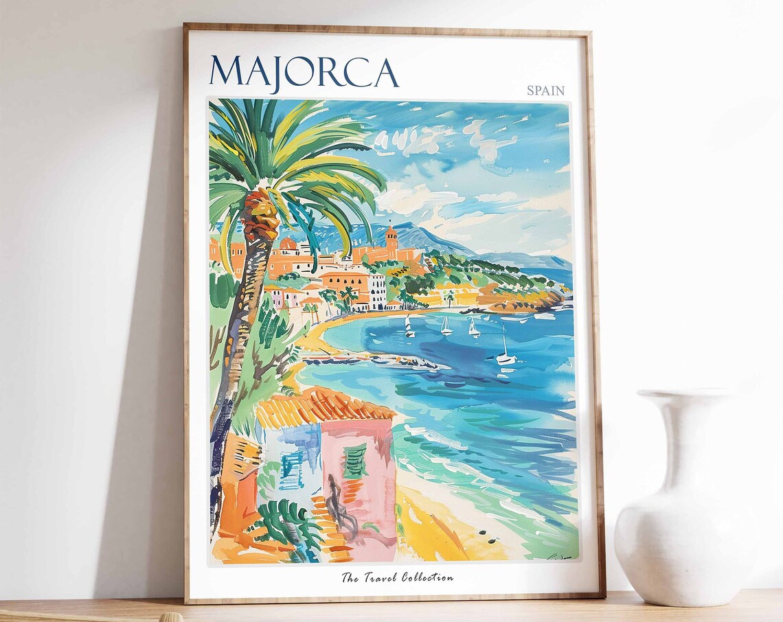 Majorca Travel Poster, Tropical Beach Art Print