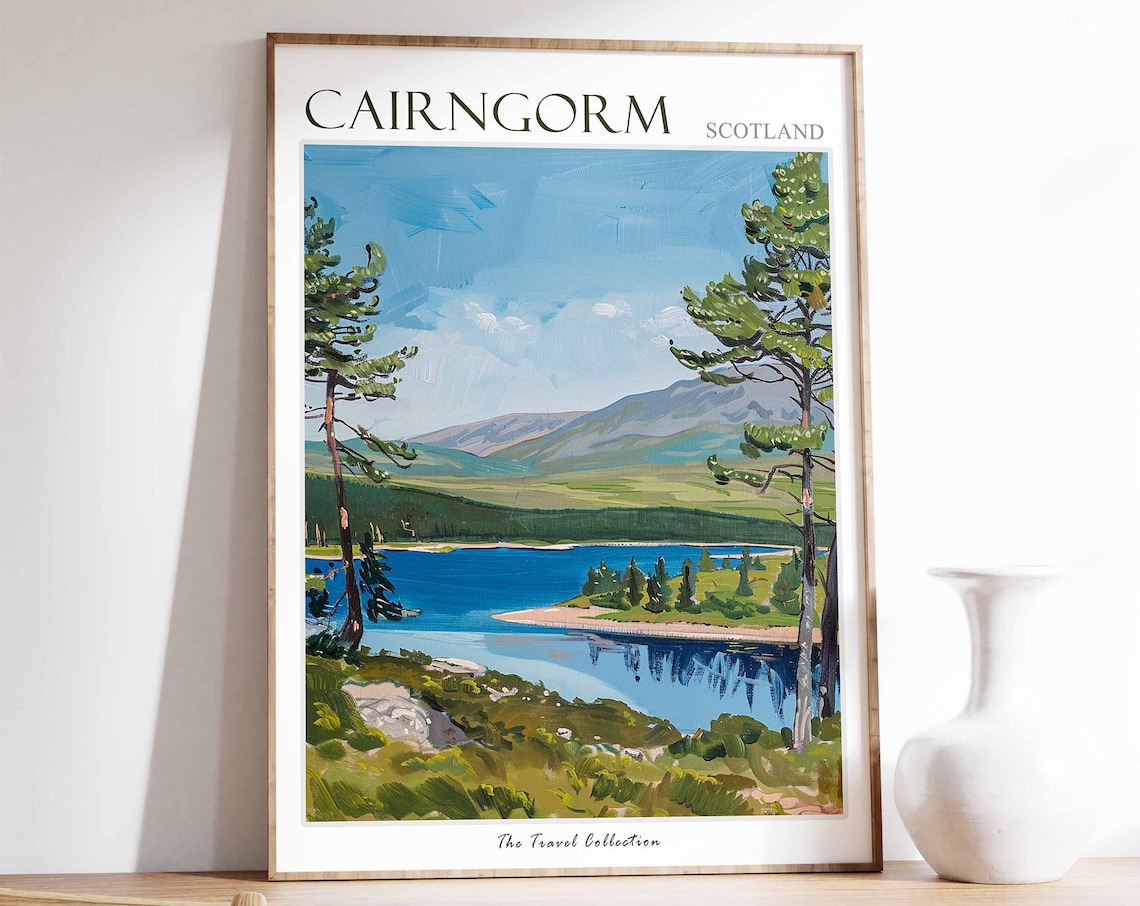 Cairngorm Scotland Highland Mountain Lake Pine Forest Travel Poster