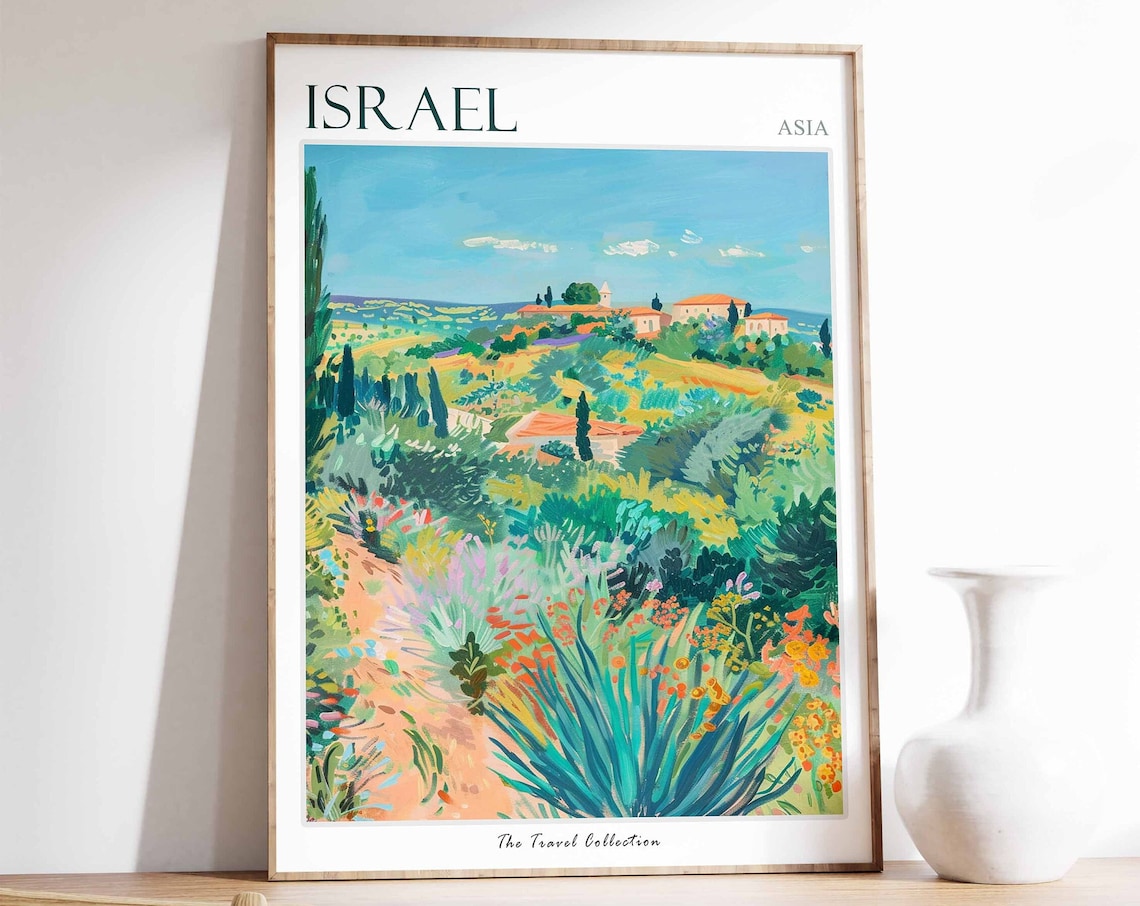Israel Asia Colorful Flower Garden Village Hillside View Poster