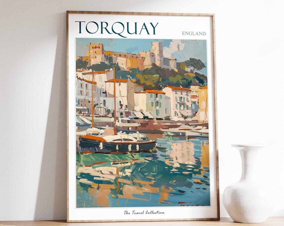 Torquay Poster Torquay Travel Print Tropical Decor Sea Wall Art British Decor England Travel Print Torquay Gift Torquay Travel Poster