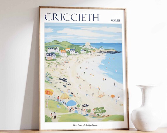 Criccieth Poster Criccieth Travel Print Wales Travel Poster Welsh Decor Tropical Decor Sea Print Criccieth Gift Wales Travel Poster