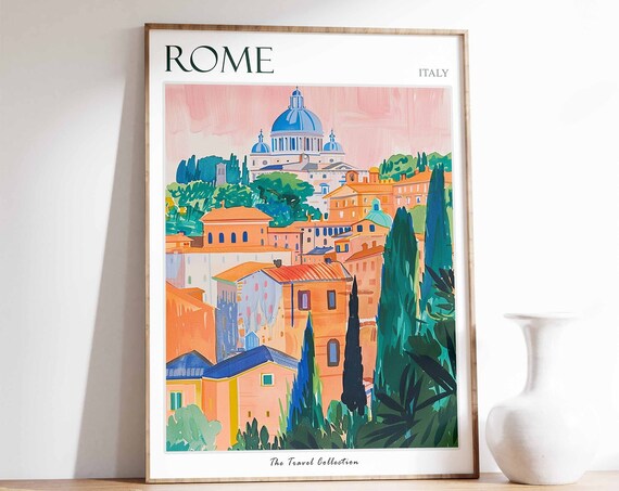 Rome Poster Rome Travel Print Tropical Decor City Wall Art Italian Decor Italy Travel Print Rome Gift Rome Travel Poster