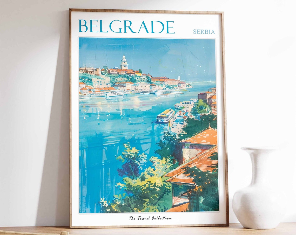 Belgrade Poster Belgrade Travel Print Serbia Travel Poster Tropical Decor Serbian Travel Poster Floral Print Coastal Art Serbia Gift