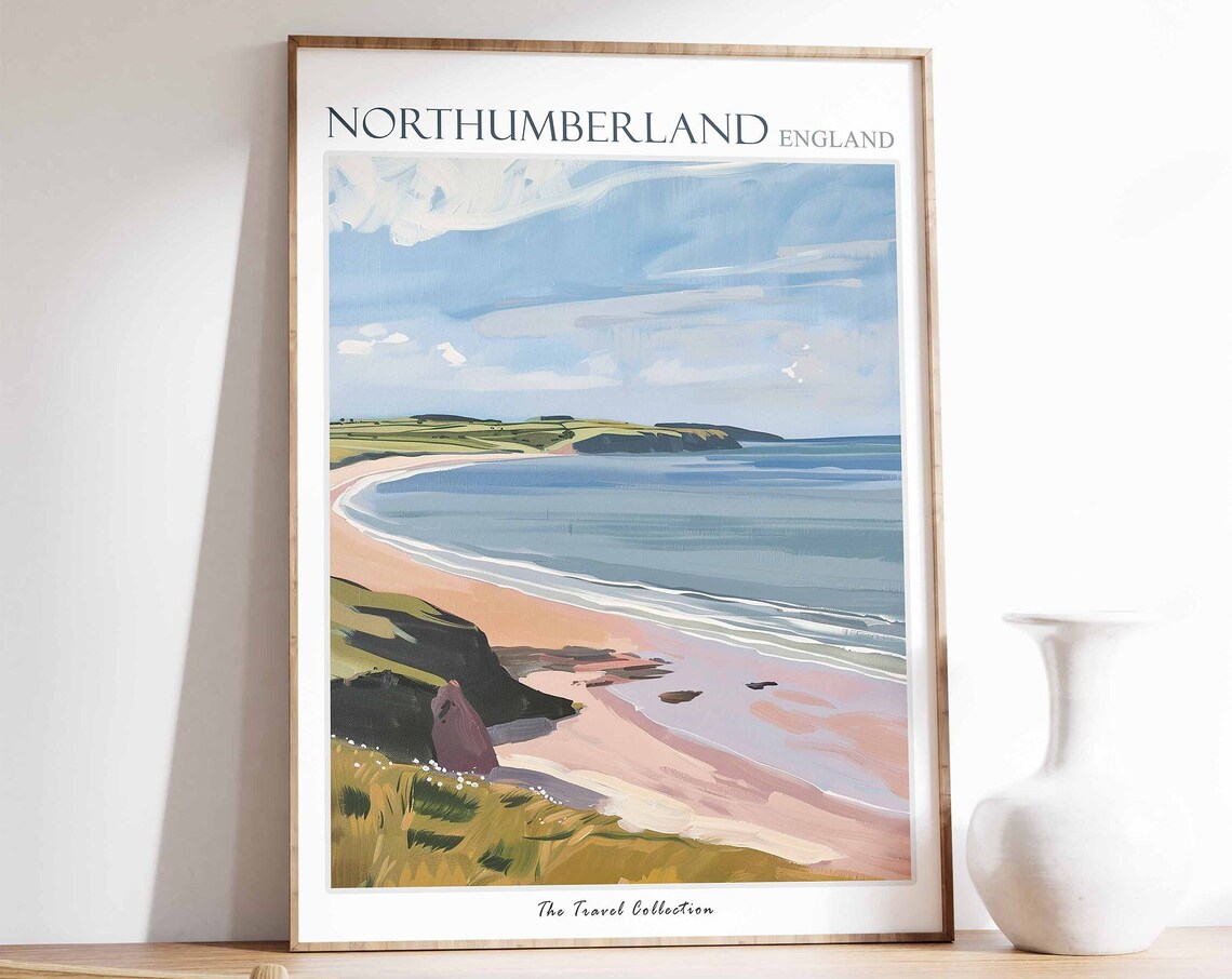 Northumberland Travel Poster, Coastal Art Print