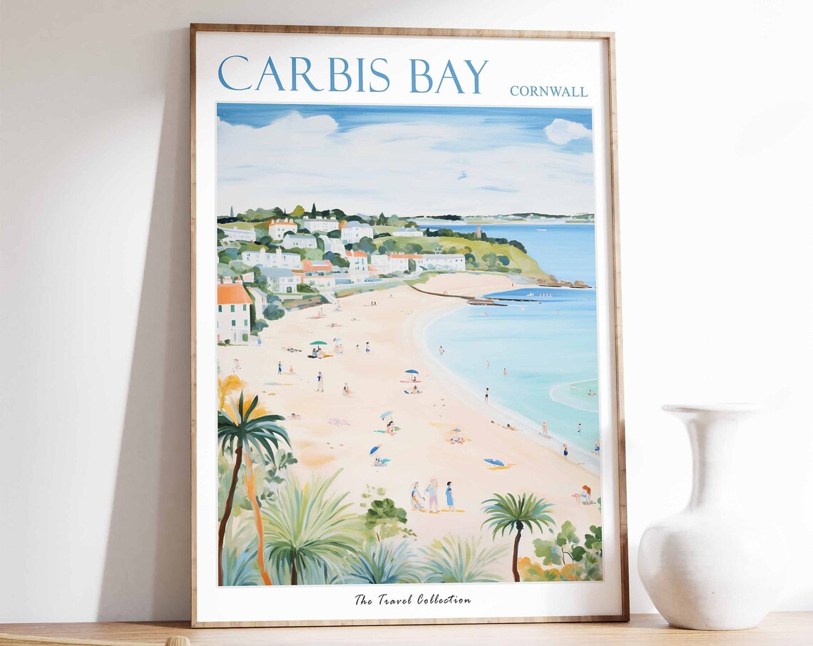 Carbis Bay Travel Poster, Cornwall Coastal Print