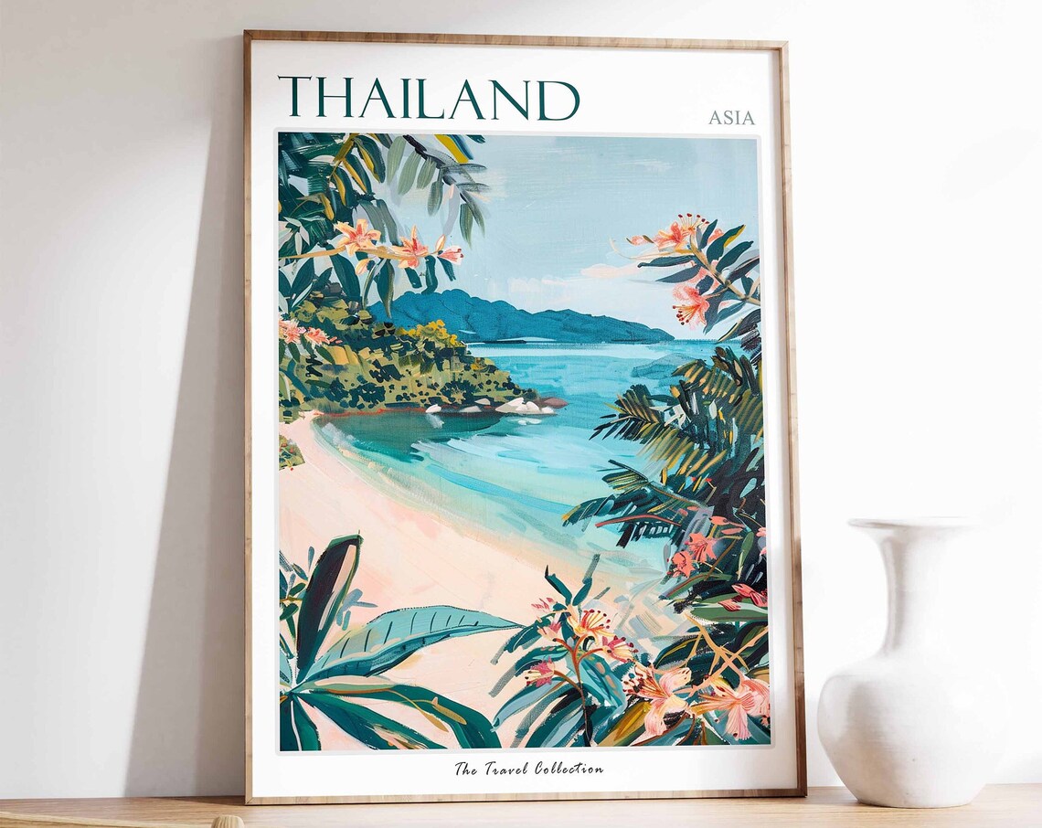 Thailand Asia Tropical Beach Island Turquoise Water Palm Fronds Poster