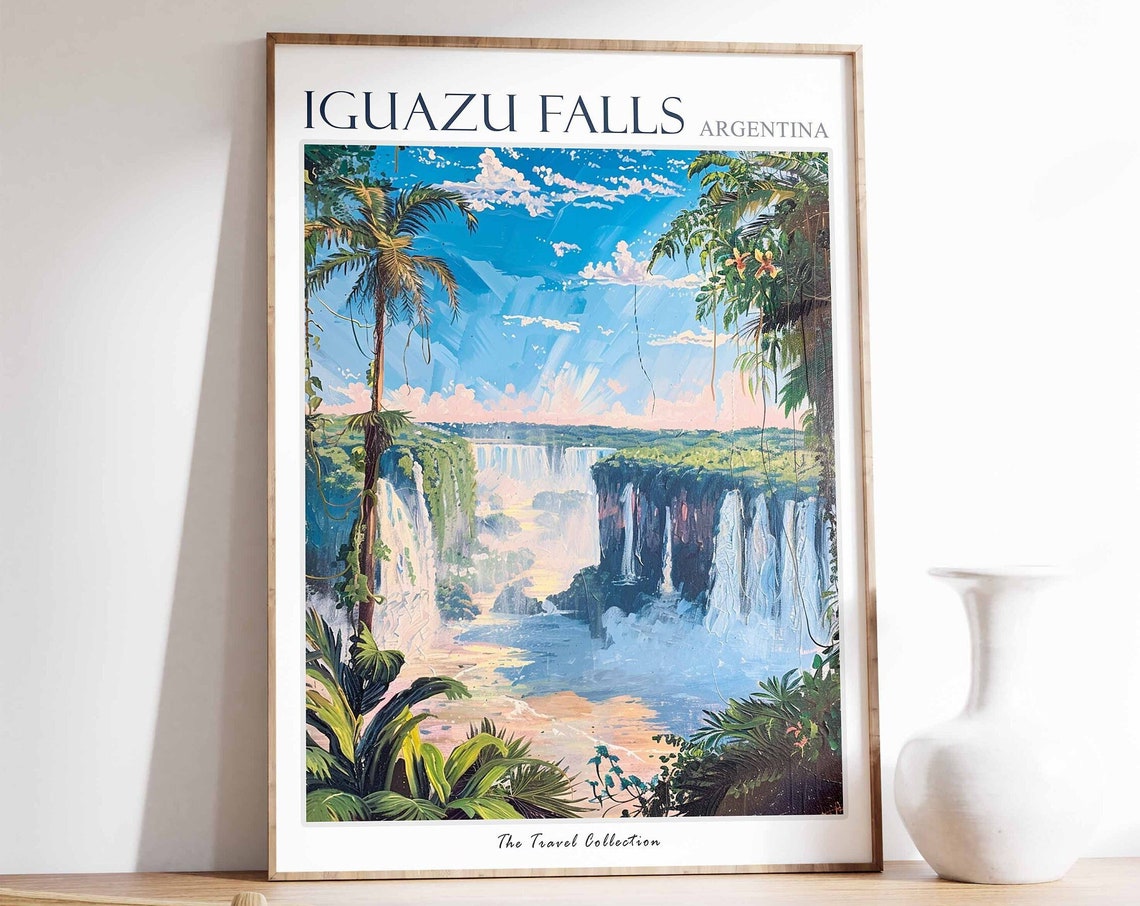 Iguazu Falls Poster Iguazu Falls Travel Print Argentina Travel Poster Tropical Decor Beach Art Argentina Travel Gift Floral Print