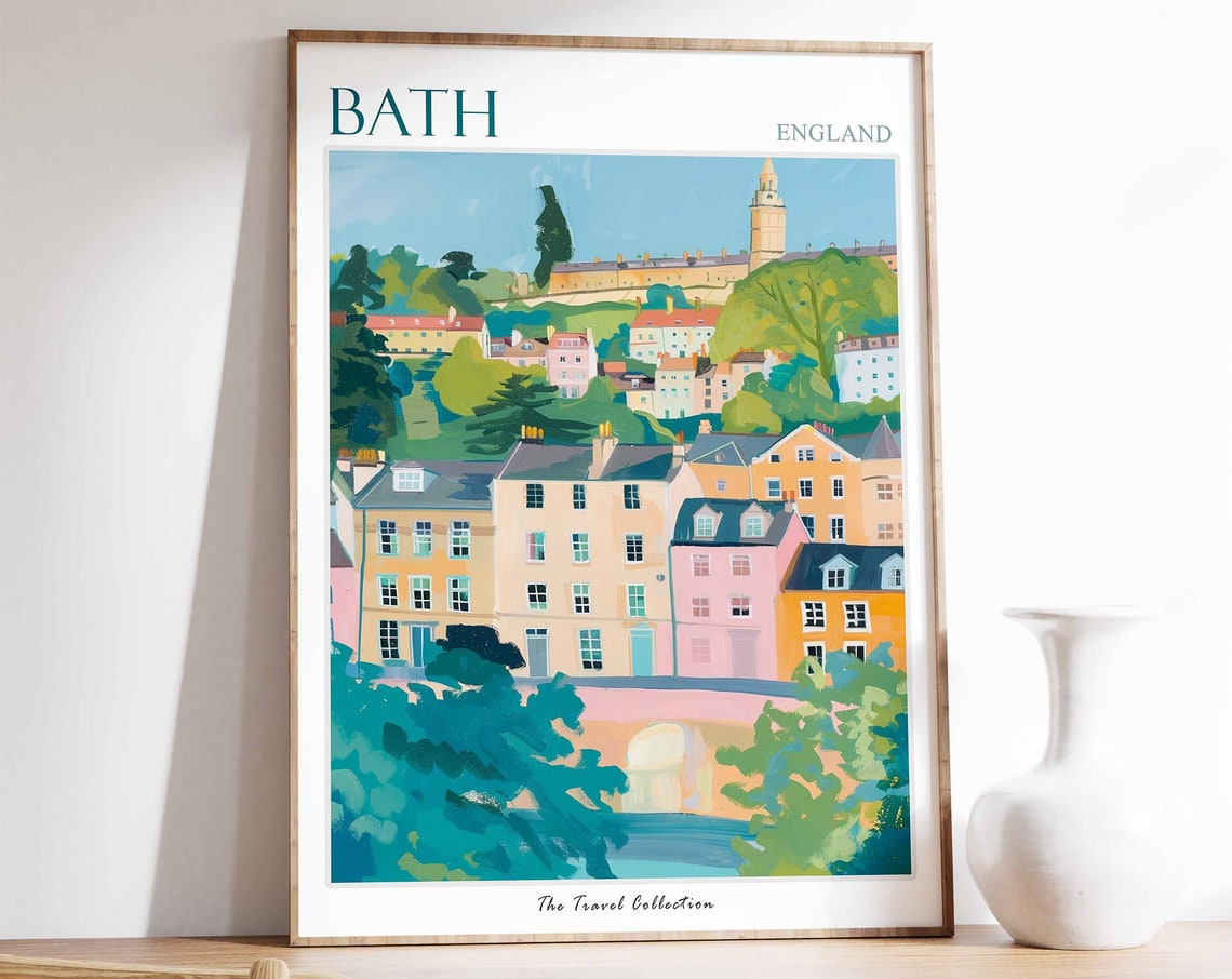 Bath Georgian Terraces Riverside Houses England Travel Poster