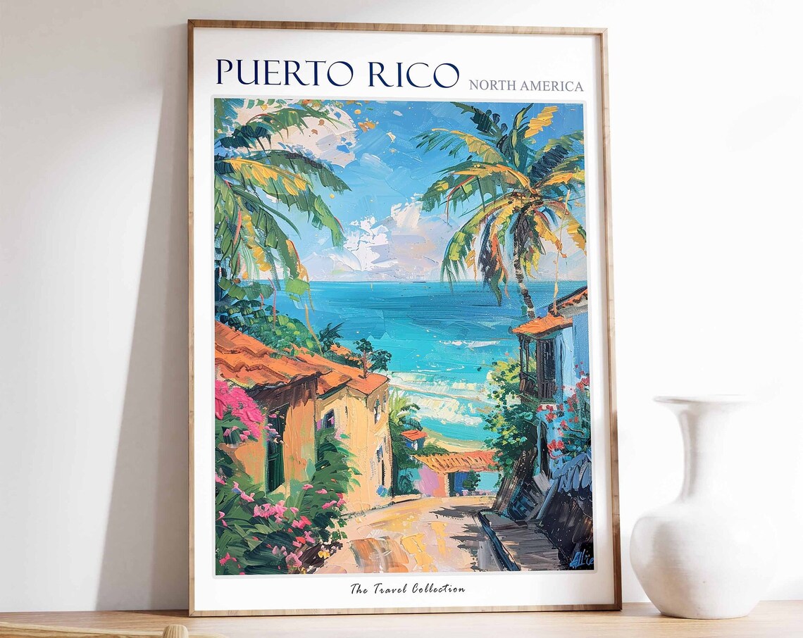 Puerto Rico Travel Poster, Caribbean Tropical Print