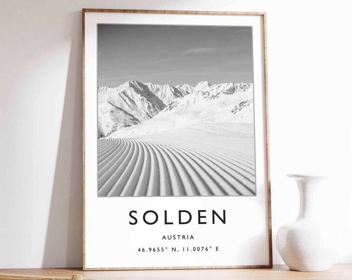 Solden Austria Groomed Ski Slopes Winter Peaks Photo Travel Poster