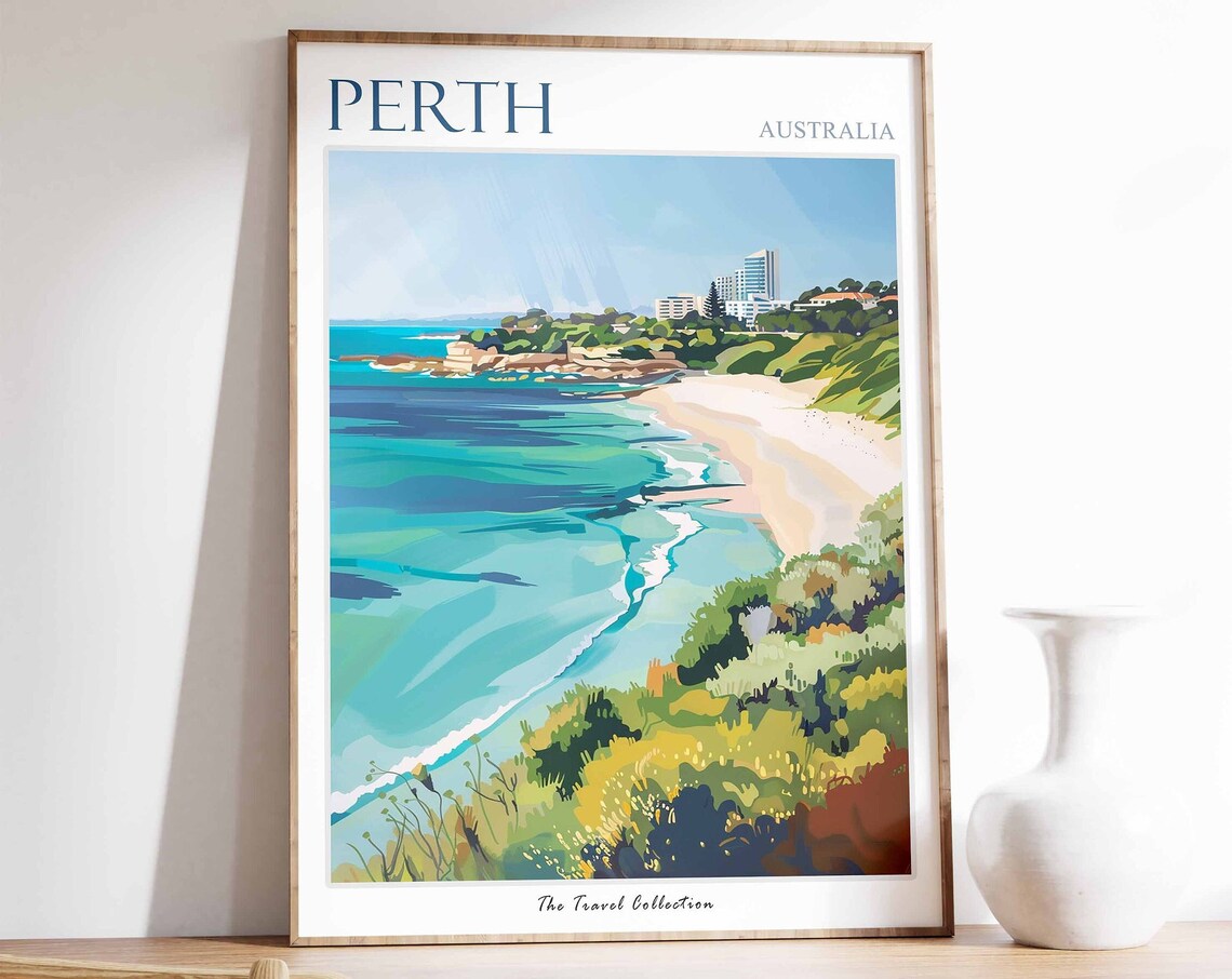 Perth Travel Poster, Coastal Decor Wall Art Print
