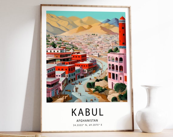 Kabul Travel Print Islamic Travel Poster Afghanistan Travel Wall Art Colourful Travel Art Vintage Travel Travel Gift A1a2a3a4