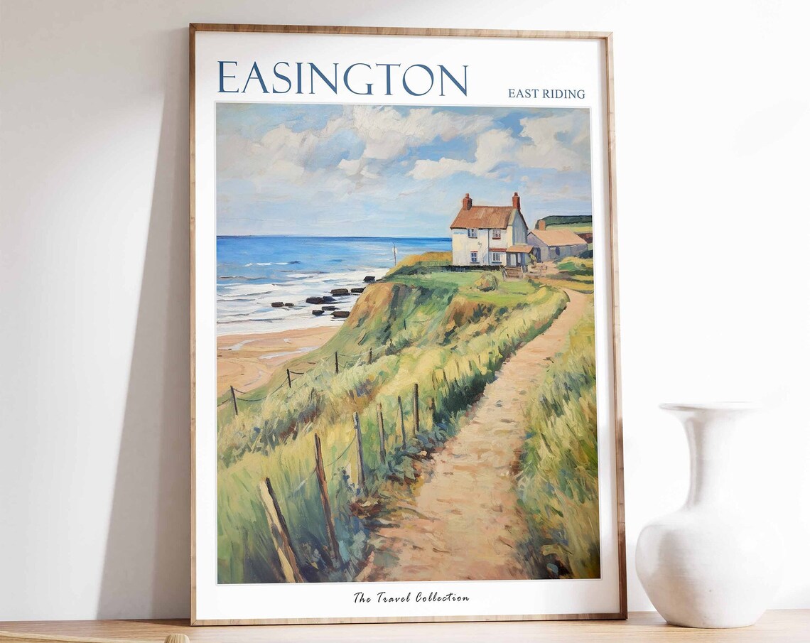 Easington East Riding Cliff Path Cottage Coastal Scenery Travel Poster