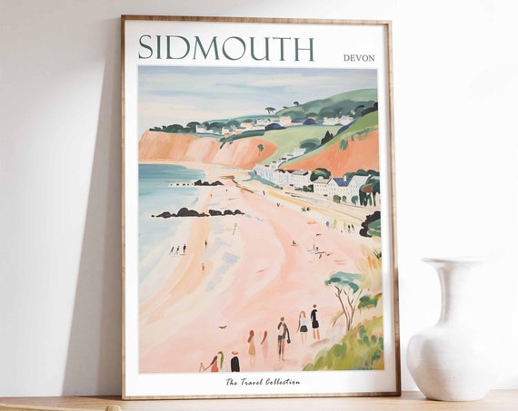 Sidmouth Travel Poster, Devon Coastal Wall Art Print
