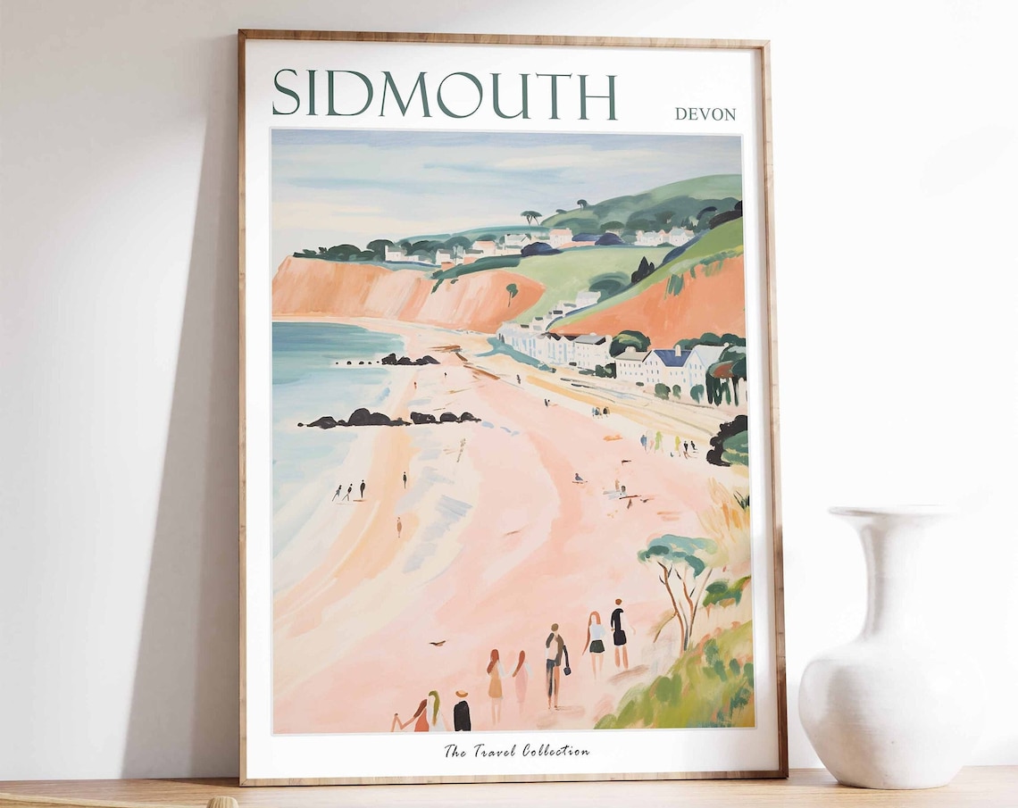Sidmouth Travel Poster, Devon Coastal Wall Art Print