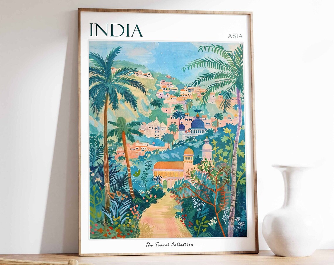 India Asia Royal Palace Domes Hillside Palm Garden Travel Poster