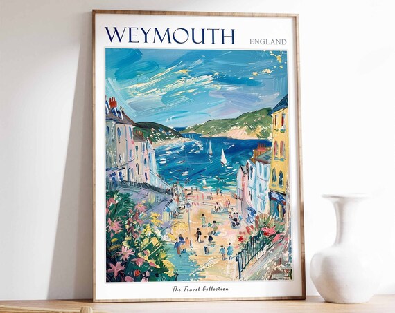 Weymouth England Seaside Harbor Beach Painted Summer Scene Poster