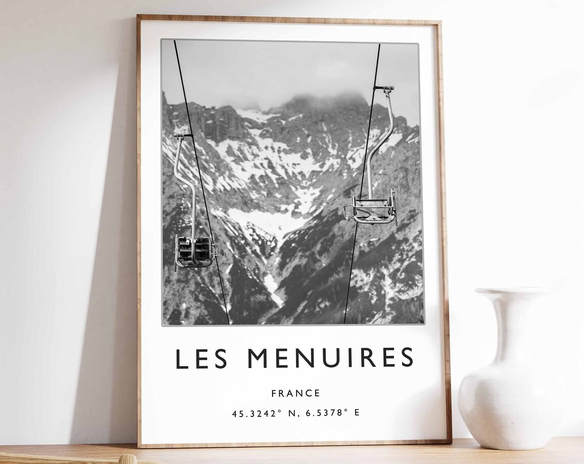 Les Menuires Ski Travel Poster, French Skiing Art