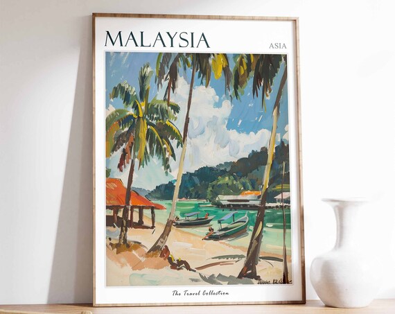 Malaysia Travel Poster Malaysia Travel Print Tropical Decor Botanical Wall Art Oriental Travel Poster Asian Art Malaysian Gift