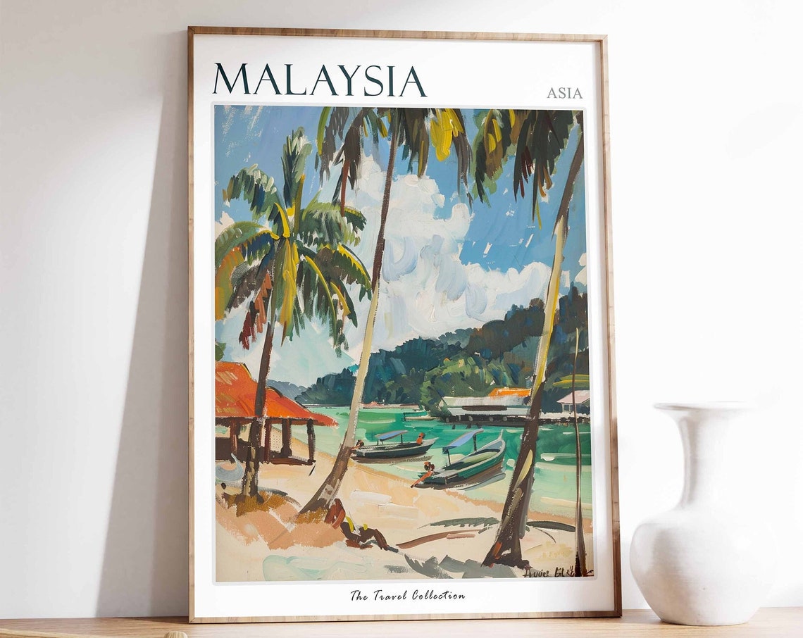 Malaysia Asia Tropical Beach Palm Trees Travel Painting Poster