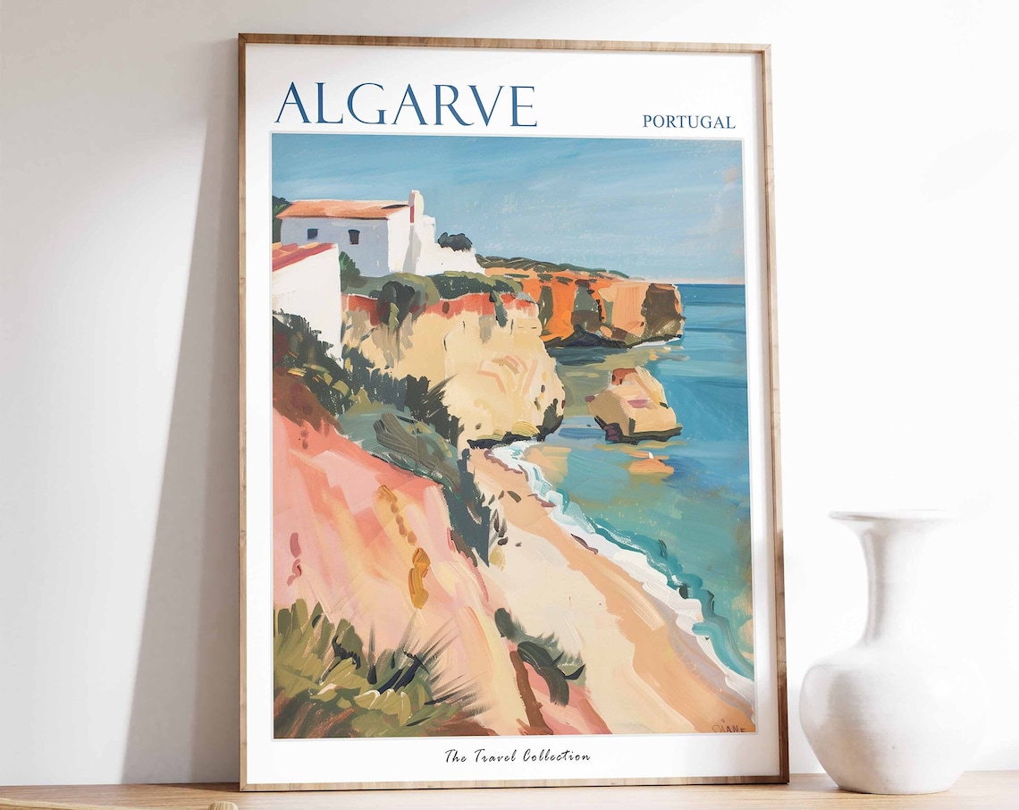 Algarve Portugal Travel Poster, Coastal Beach Art Print
