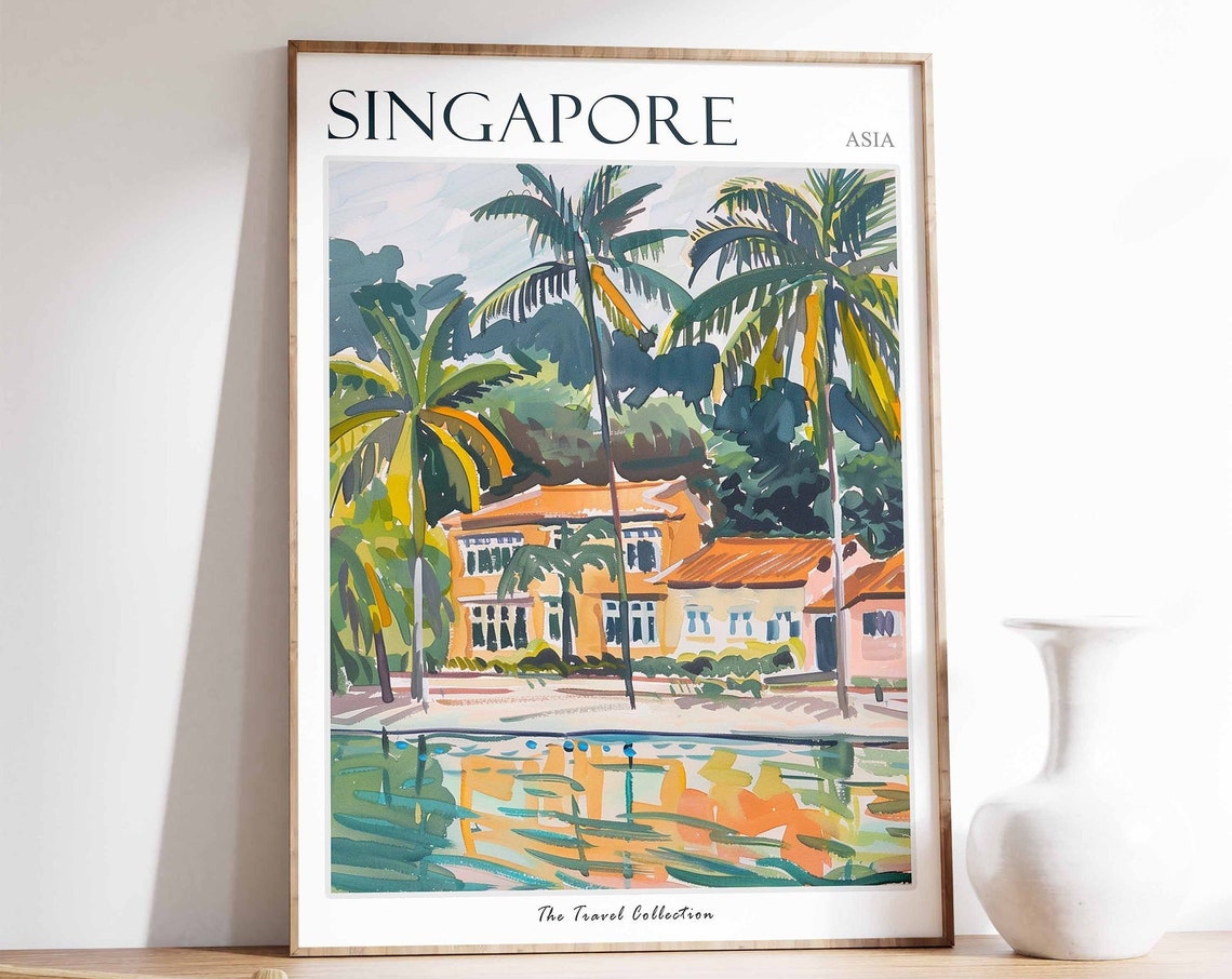 Singapore Poster Singapore Travel Print Tropical Decor City Wall Art Singaporean Decor Asia Travel Print Singapore Gift