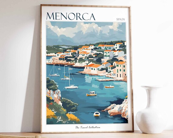 Menorca Poster Menorca Travel Print Spain Travel Poster Tropical Decor Beach Art Travel Gift Floral Print Coastal Decor