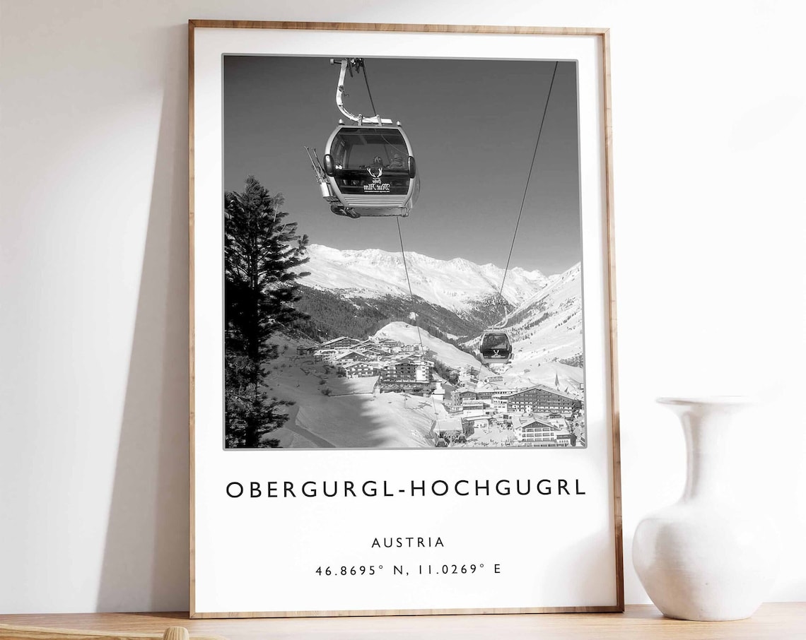 Obergurgl Hochgurgl Travel Poster, Austrian Ski Print