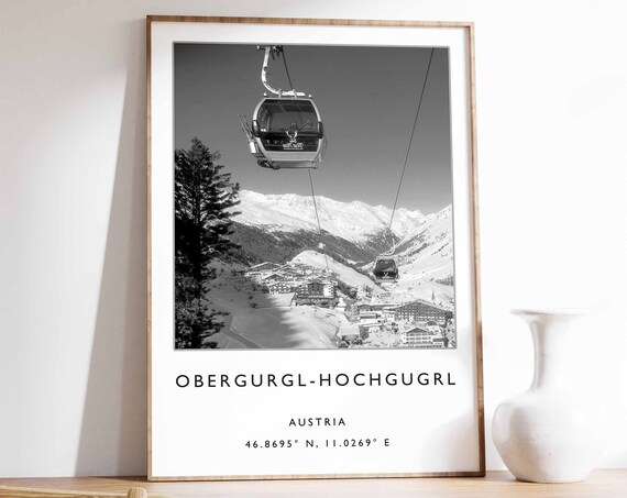Obergurgl Hochgurgl Travel Poster, Austrian Ski Print
