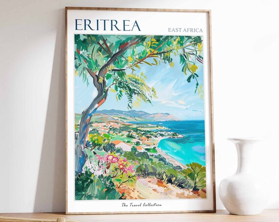 Eritrea Poster Eritrea Print Eritrean Travel Poster Islamic Decor Tropical Print Floral Decor African Art Travel Gift Eritrea Gift