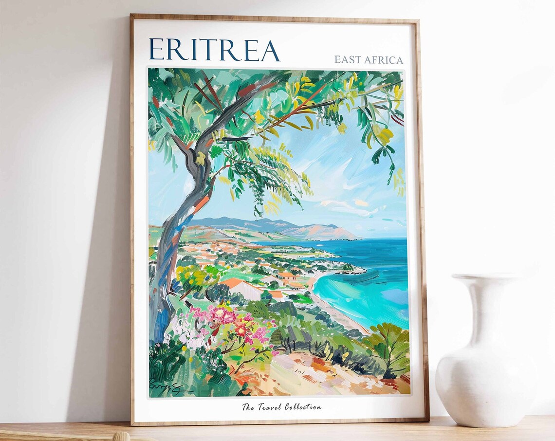 Eritrea East Africa Coastal Bay Painted Hillside Seascape Poster