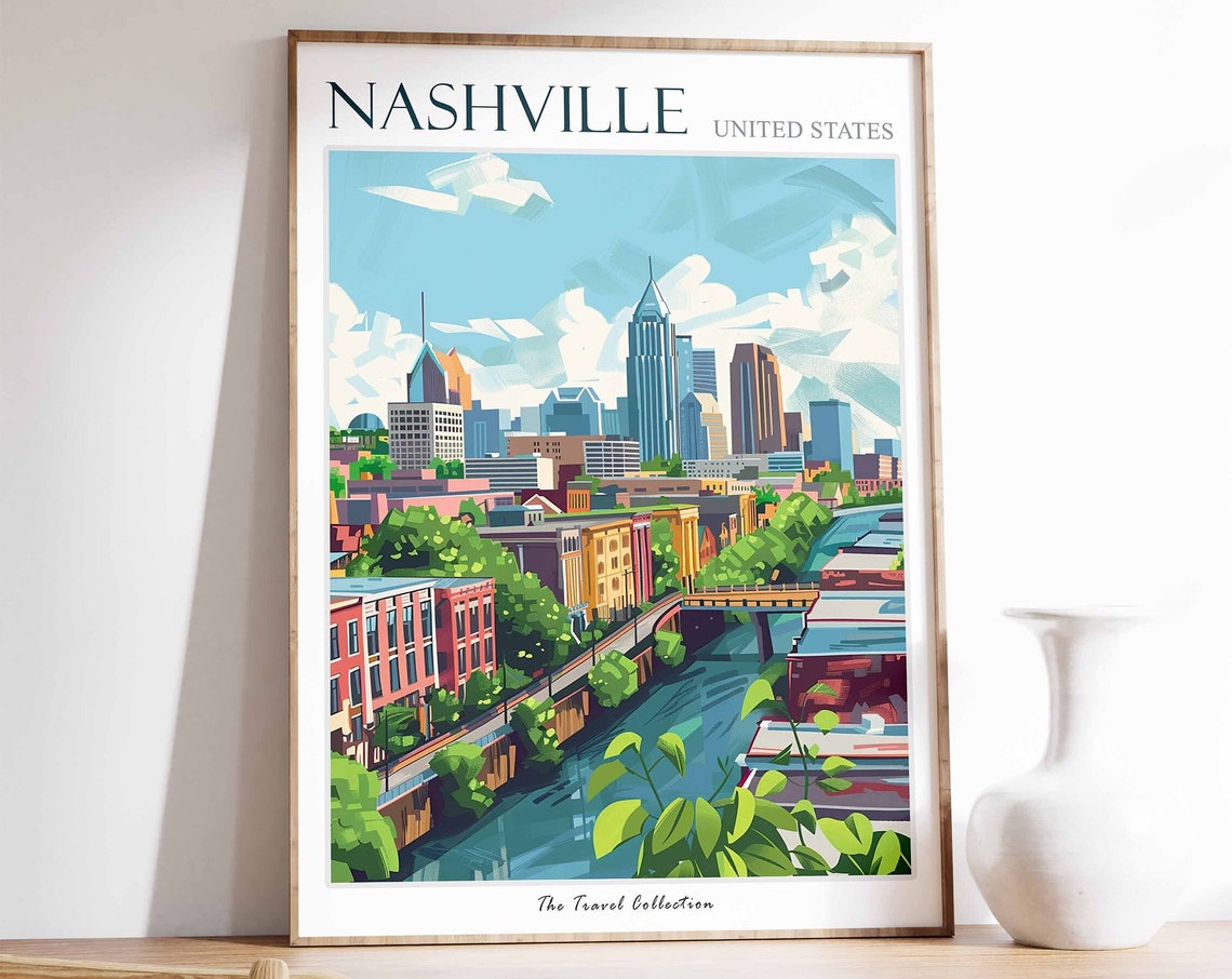 Nashville Travel Poster Nashville Travel Print Tennessee Poster Usa Wall Art Botanical Art Nashville Travel Poster Nashville Gift