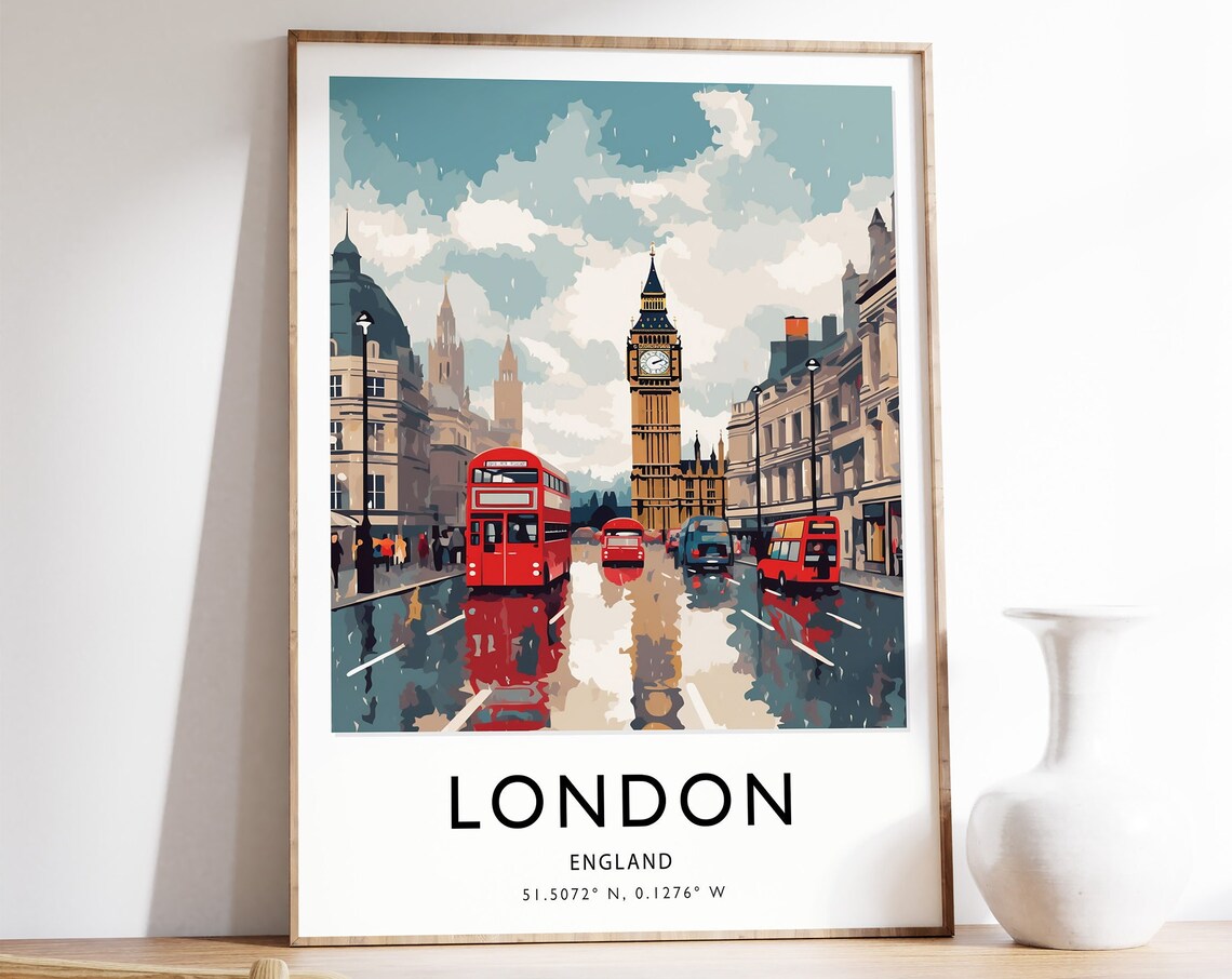 London Travel Poster, Colorful English Travel Art