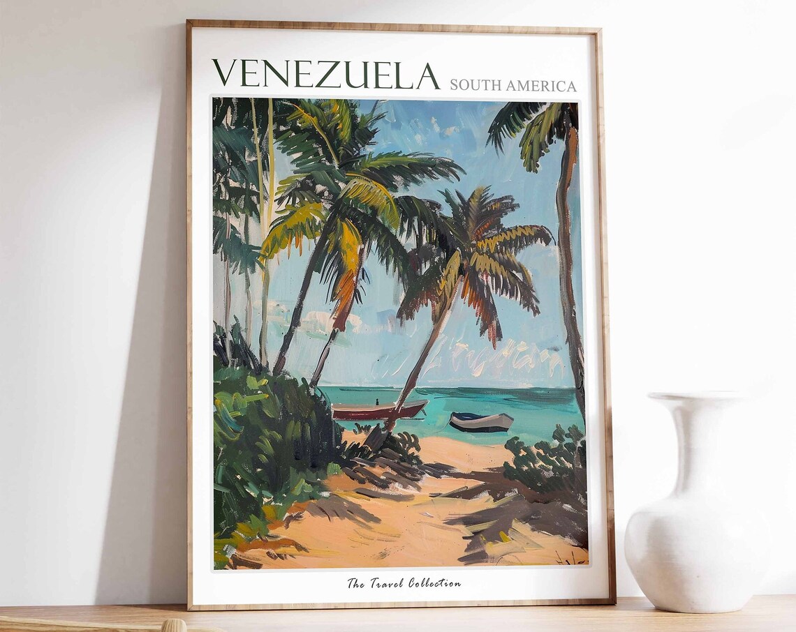 Venezuela South America Palm Beach Oil Paint Travel Collection Poster