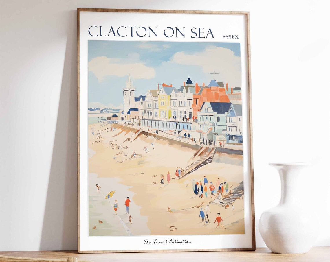 Clacton On Sea Essex Beach Pier Bathers Vintage Seaside Poster