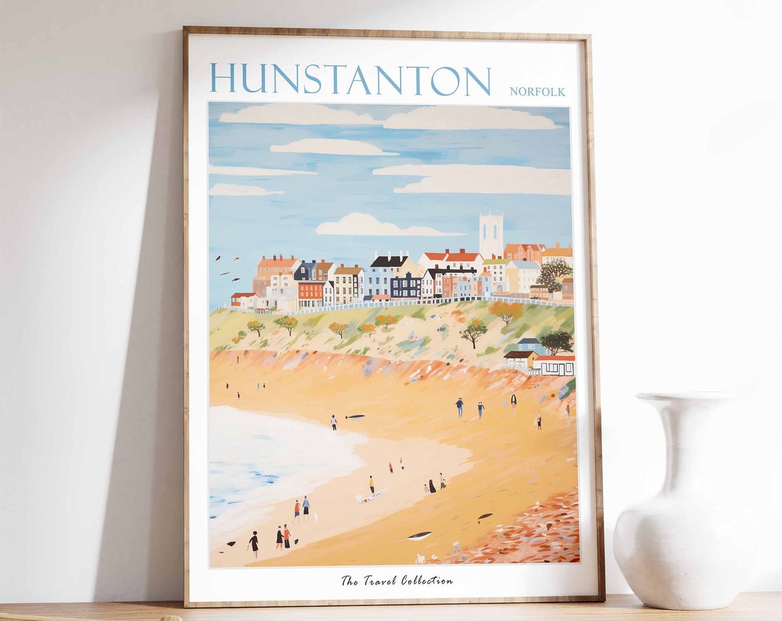 Hunstanton Norfolk Beach Cliffs Seaside Town Travel Art Poster