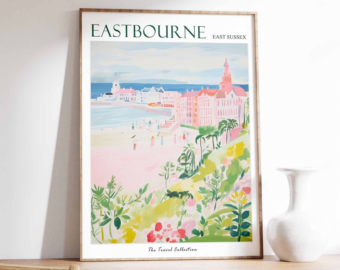 Eastbourne Poster Eastbourne Travel Print East Sussex Travel Poster British Decor Tropical Decor Sea Print Eastbourne Gift