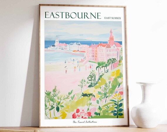 Eastbourne Poster Eastbourne Travel Print East Sussex Travel Poster British Decor Tropical Decor Sea Print Eastbourne Gift