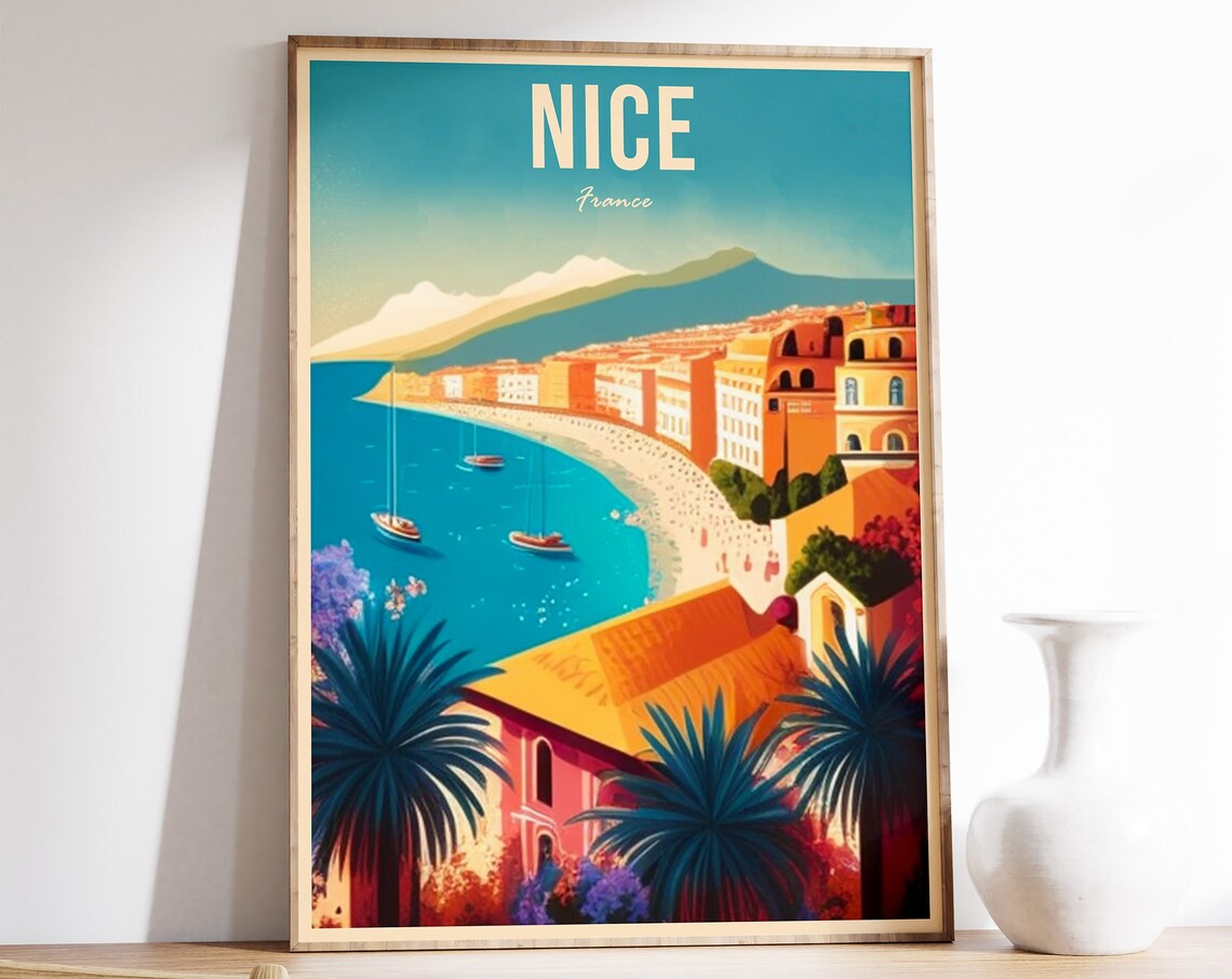 Nice France Retro Riviera Bay Sailboats Vintage Style Art Poster