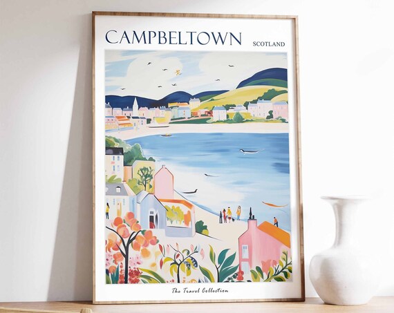 Campbeltown Scotland Hillside Beach Swallows Travel Poster Art