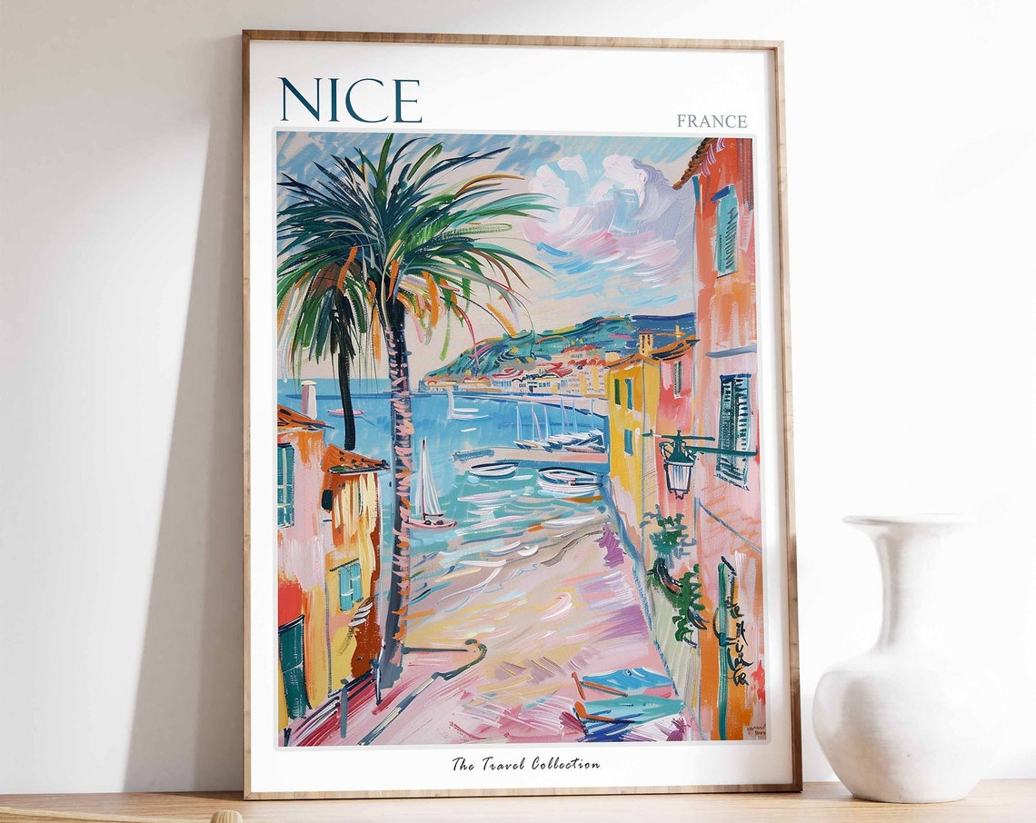 Nice Poster Nice France Travel Print France Travel Poster Tropical Decor Beach Art Travel Gift Floral Print Coastal Decor
