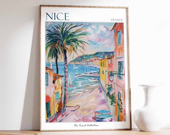 Nice Poster Nice France Travel Print France Travel Poster Tropical Decor Beach Art Travel Gift Floral Print Coastal Decor