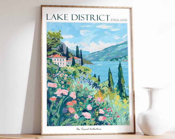 Lake District Poster Lake District Travel Print Uk Travel Poster Uk Decor English Travel Art Countryside Print Lake District Art