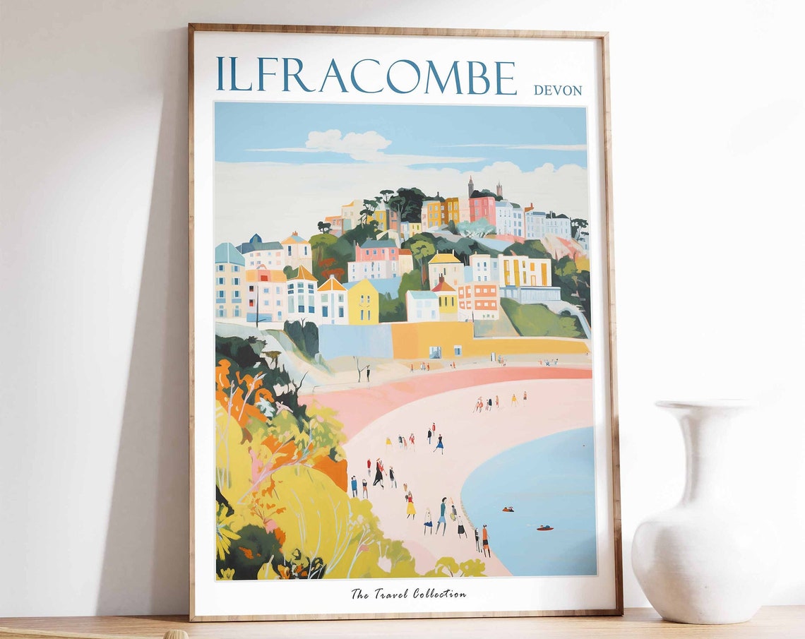 Ilfracombe Devon Colorful Waterfront Beach Promenade Scene Poster