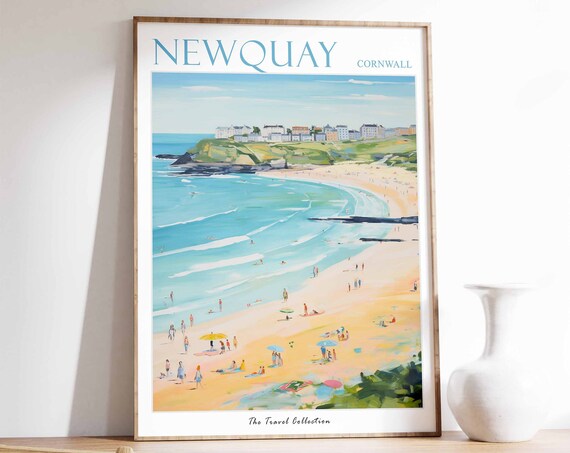 Newquay Poster Newquay Travel Print Cornwall Travel Poster British Decor Tropical Decor Sea Print Newquay Gift Newquay Travel Poster