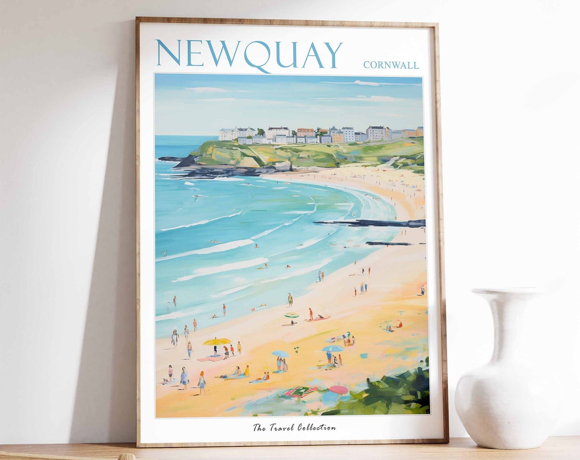 Newquay Cornwall Surf Beach and Headland Town Panorama Poster