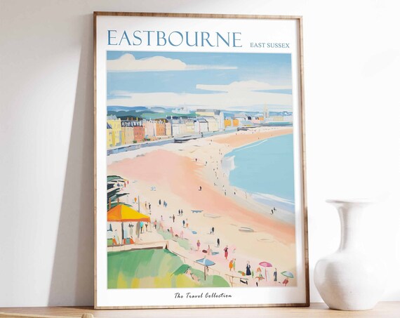 Eastbourne Poster Eastbourne Travel Print East Sussex Travel Poster British Decor Tropical Decor Sea Print Eastbourne Gift