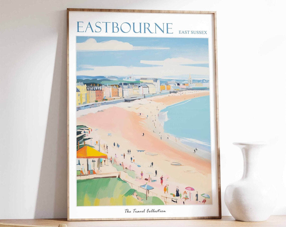 Eastbourne Poster Eastbourne Travel Print East Sussex Travel Poster British Decor Tropical Decor Sea Print Eastbourne Gift