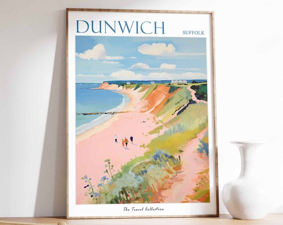 Dunwich Poster Dunwich Travel Print Suffolk Travel Poster British Decor Tropical Decor Sea Print Dunwich Gift Dunwich Travel Poster